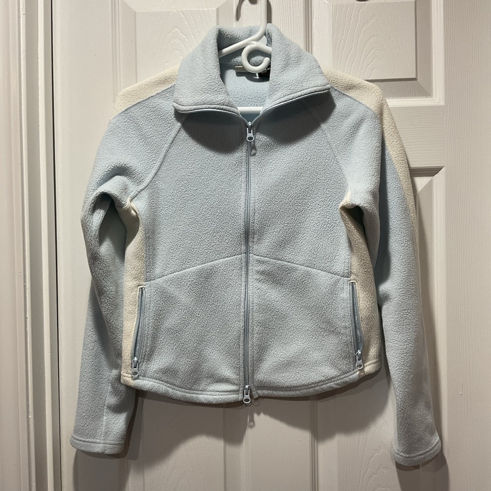 Women's Light Blue & White Fleece Jacket Coat pockets